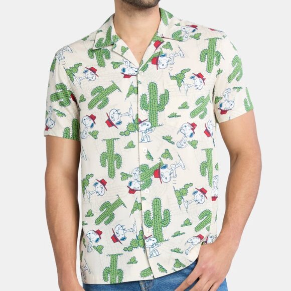 Peanuts Men's Short Sleeve Button Up Desert Cactus Snoopy Graphic Shirt 3XL NWOT - Picture 1 of 4
